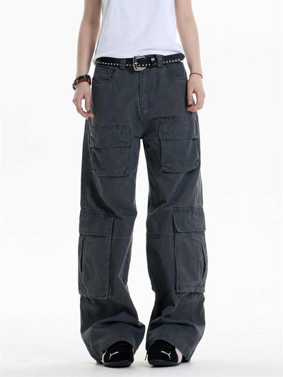 Pantalones Cargo Mujer Cintura Alta Pierna Ancha Casual - Image 4