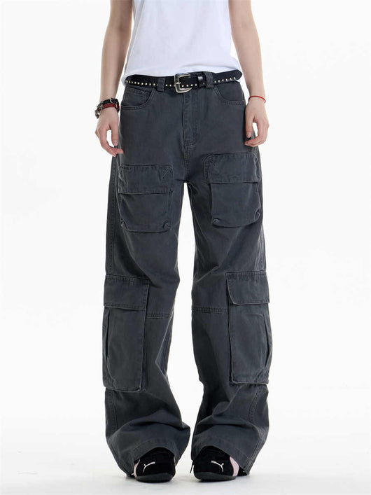 Pantalones Cargo Mujer Cintura Alta Pierna Ancha Casual - Image 4