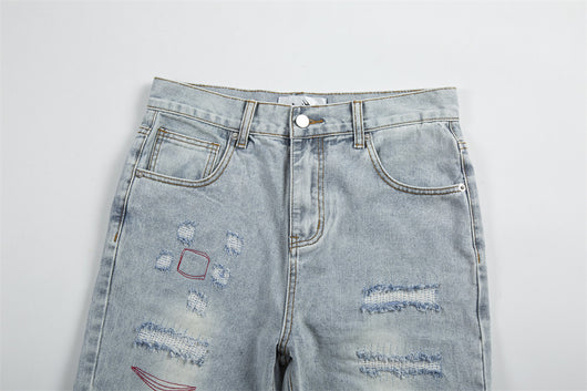 Jeans Holgados Retro con Rotos y Parches para Hombre - Image 13