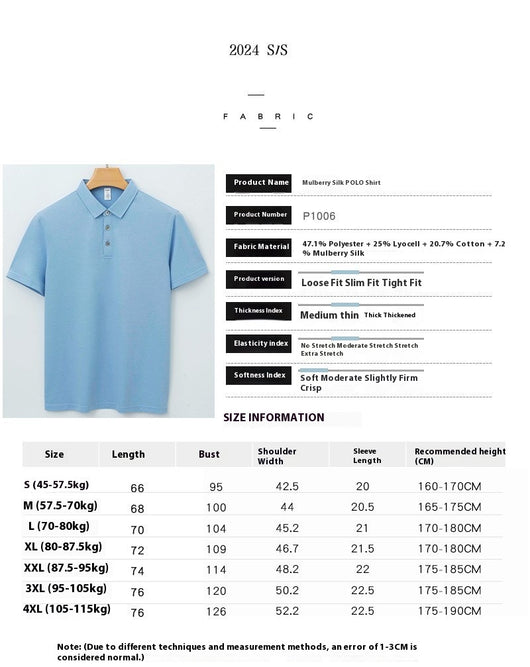Polo de Seda Morera para Hombre - Camiseta Casual de Manga Corta - Image 9
