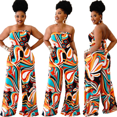Jumpsuit Estampado Halter Tubo Talla Grande para Mujer - Pantalón Ancho - Image 11