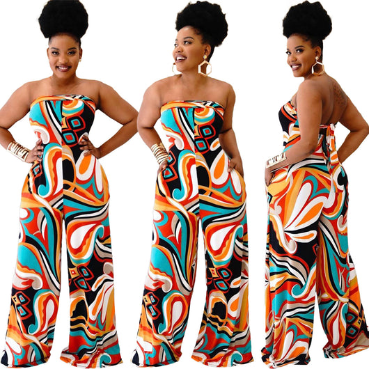 Jumpsuit Estampado Halter Tubo Talla Grande para Mujer - Pantalón Ancho - Image 11
