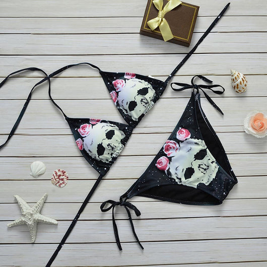 Bikini Estampado Calavera para Mujer - Traje de Baño Dividido Europeo - Image 5