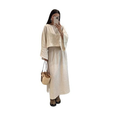 Conjunto Elegante de Blusa Suelta Blanca y Falda Larga - Image 5