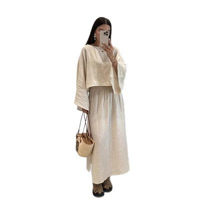 Conjunto Elegante de Blusa Suelta Blanca y Falda Larga - Image 5