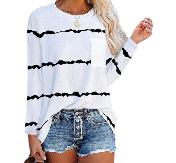 Camiseta Estampada con Bolsillo de Manga Larga para Mujer