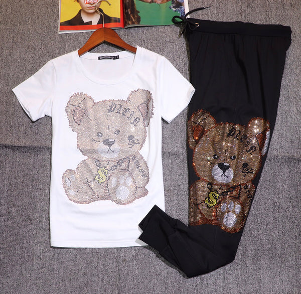 Camiseta Infantil Estampado Oso con Strass y Pantalón Casual - Image 4