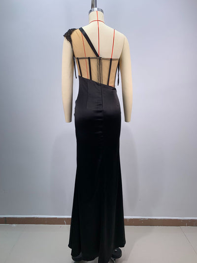 Vestido de Fiesta Negro con Hombro Asimétrico para Escenario - Image 13