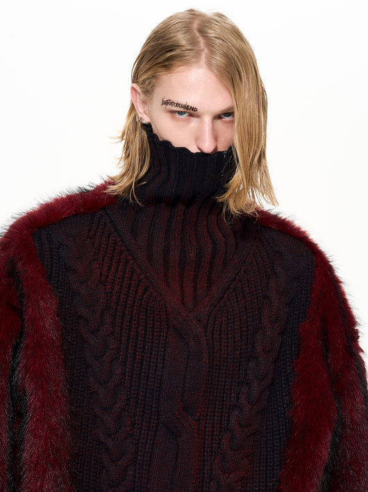 Suéter Cuello Alto Estampado Leopardo con Paneles de Pelaje Lujo para Hombre - Image 16