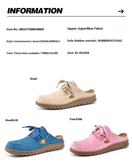 Pantuflas Cerradas de Encaje Artesanales para Mujer con Costura Retro - Image 24