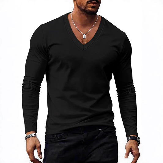 Playera Casual Cuello V Talla Grande para Hombre - Colores Sólidos