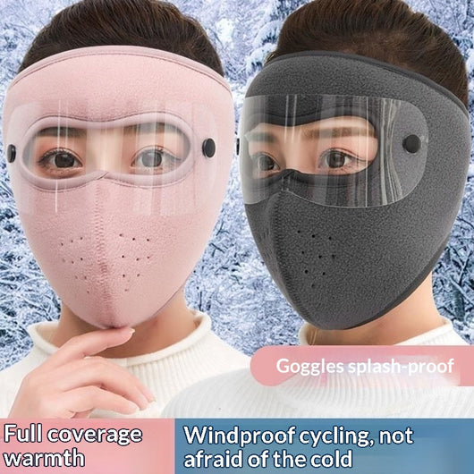 Black fleece winter cycling mask with clear windproof goggles, covering face, neck, and ears for cold protection. - Image 4