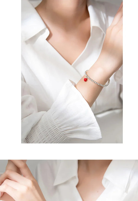 Pulsera de Plata S925 con Dije de Fresa Lacado Estilo Coreano - Image 8