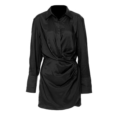 Vestido Camisero Asimétrico con Pliegues y Corte Slim - Image 3
