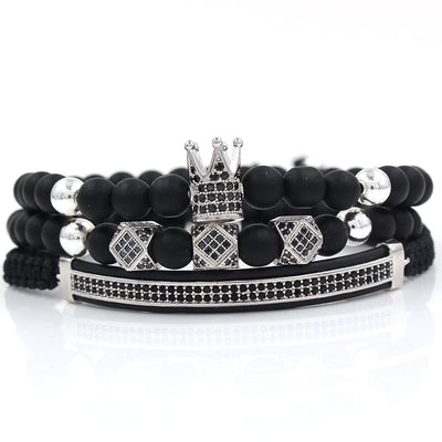 Pulsera de Acero Inoxidable con Corona Incrustada 6mm Acabado Negro Mate - Image 5