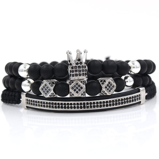 Pulsera de Acero Inoxidable con Corona Incrustada 6mm Acabado Negro Mate - Image 5