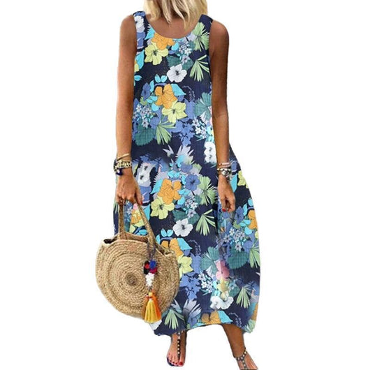 Vestido Suelto Midi Étnico Estampado sin Mangas para Mujer Verano - Image 5