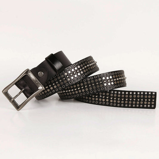 Cinturón de Cuero Ancho 3.5" Unisex con Remaches Calados