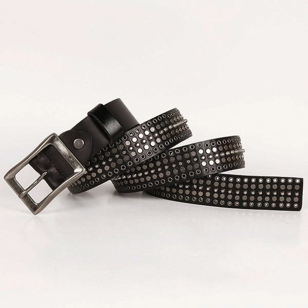 Cinturón de Cuero Ancho 3.5" Unisex con Remaches Calados