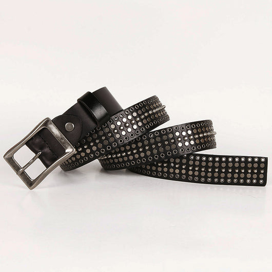 Cinturón de Cuero Ancho 3.5" Unisex con Remaches Calados