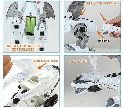 Green and grey intelligent robot dinosaur toy with wings, sharp teeth, and a long tail, packaged in a box. - Image 6