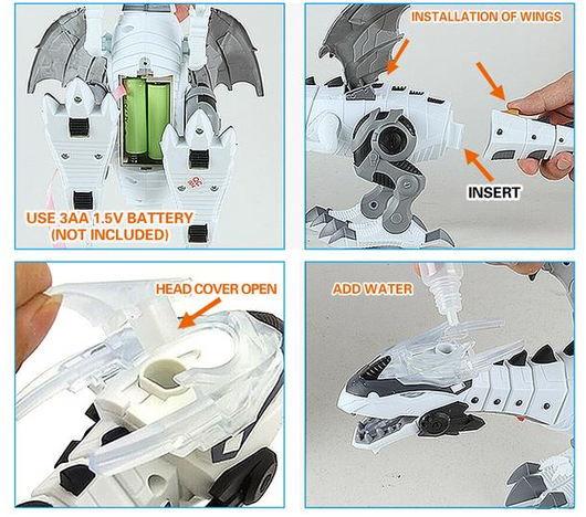 Green and grey intelligent robot dinosaur toy with wings, sharp teeth, and a long tail, packaged in a box. - Image 6