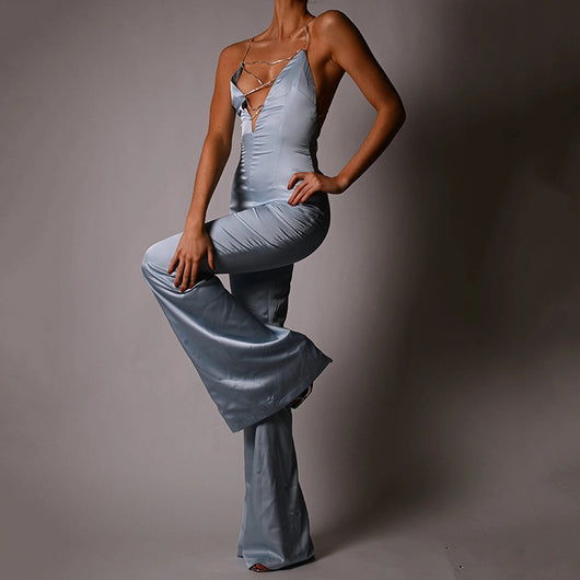 Pantalón Tubo Elegante con Diseño de Tiras Diamantadas - Image 3