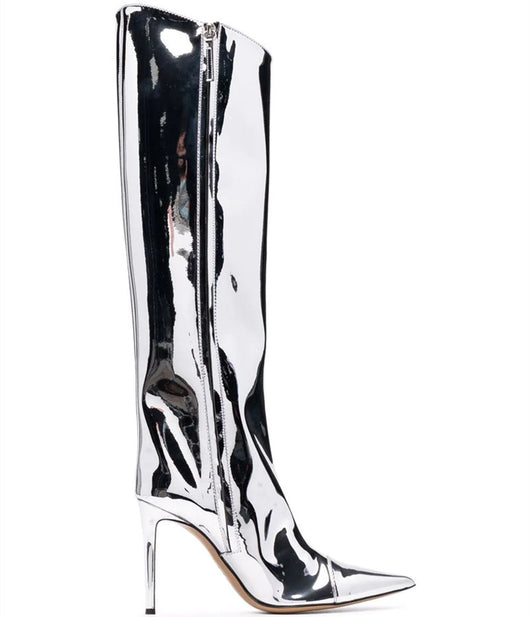 Botas Altas hasta la Rodilla de Cuero Charolado con Punta Aguda - Image 7