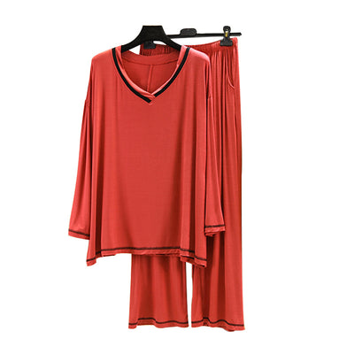 Conjunto Dos Piezas: Blusa V-Neck Contraste y Pantalón Recto Manga Larga - Image 15