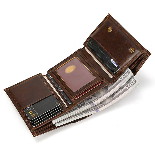 Billetera de Cuero Genuino para Hombre con Protección RFID y Cadena de Metal - Image 3