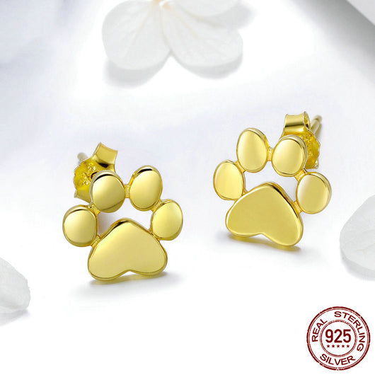 Aretes de Plata S925 con Huella de Mascota y Baño de Oro Blanco - Image 8