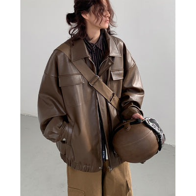 Chaqueta de Cuero Suelta Estilo Japonés para Primavera y Otoño - Image 3