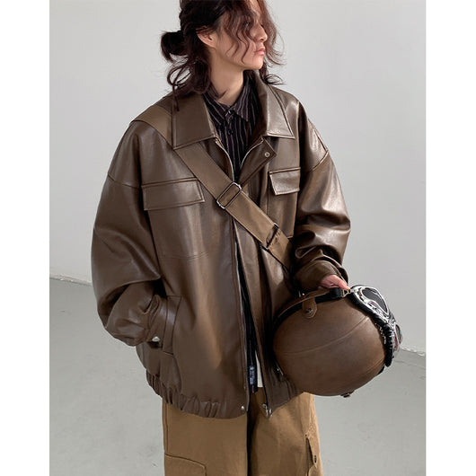 Chaqueta de Cuero Suelta Estilo Japonés para Primavera y Otoño - Image 3