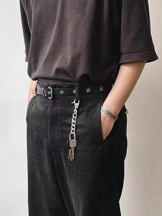 Cinturón Retro Negro de Metal con Estrella DIY - Estilo Vintage Distressed para Hombre - Image 8