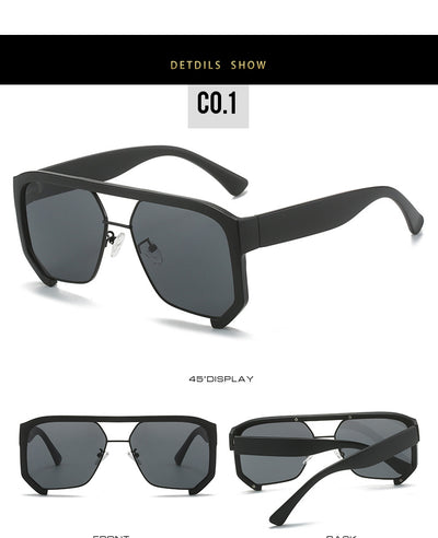 Black frame large rim hip hop sunglasses with gradient purple lenses and a gold-tone double bridge. - Image 26