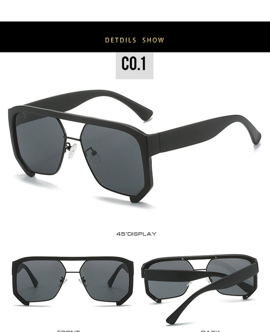 Black frame large rim hip hop sunglasses with gradient purple lenses and a gold-tone double bridge. - Image 26