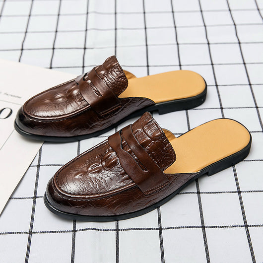 Zapatos de Cuero Semiabiertos con Patrón Cocodrilo para Hombre