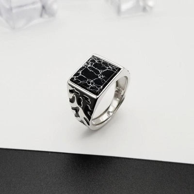 Anillo de Plata 925 Vintage para Hombre con Piedra Negra y Patrón Floral Ajustable - Image 4