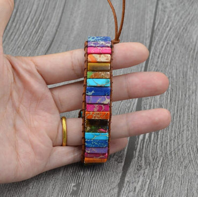 Pulsera Chakra de Piedras Naturales - Tejida en Cuero con Cuentas Multicolor - Image 4