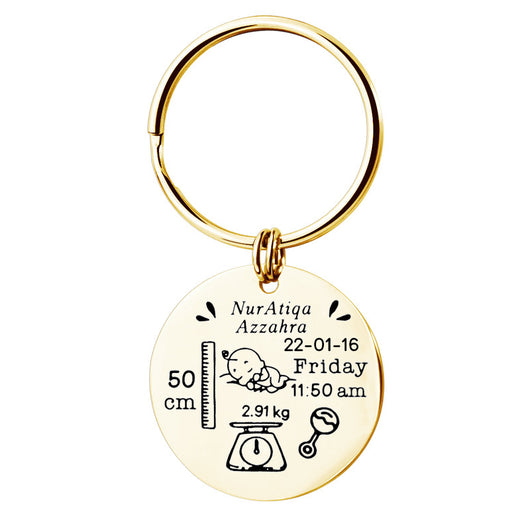 Llavero Redondo de Acero Inoxidable Personalizado para Nacimiento de Bebé - Image 18