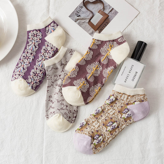 Calcetines de Malla Jacquard Ultrafinos para Mujer - Estilo Retro Ins