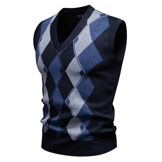 Suéter Tejido Jacquard para Hombre - Chaleco Cuello V - Image 8