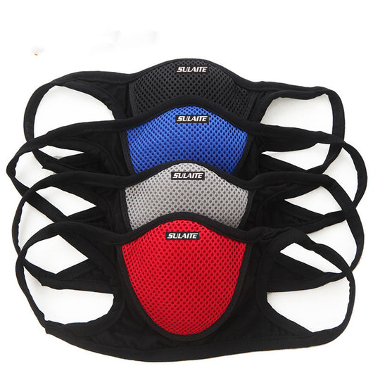 SULAITE face masks in black, red, grey, and blue, featuring a breathable mesh panel and ear loops. - Image 6