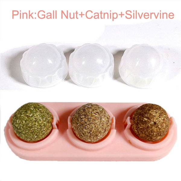 Set de 3 Pelotas Giratorias de Catnip Autoadhesivas para Gatos