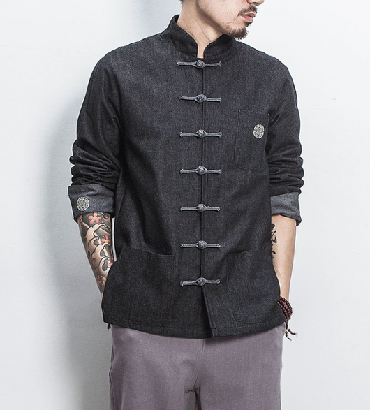 Chaqueta Denim Hanfu Retro - Fusión de Moda Oriental y Estilo Contemporáneo - Image 9