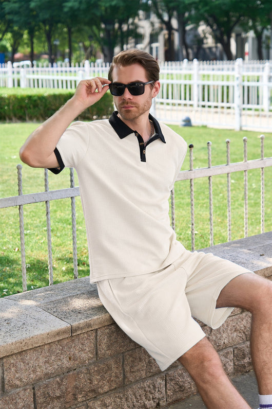 Camisa Casual de Manga Corta con Diseño Jacquard y Bloques de Color para Hombre - Image 15
