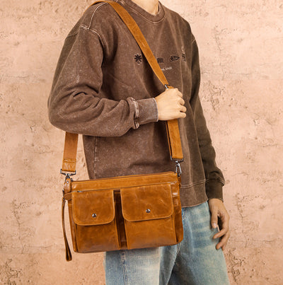 Bolsa Crossbody de Cuero Genuino para Hombre, Bandolera Casual - Image 9