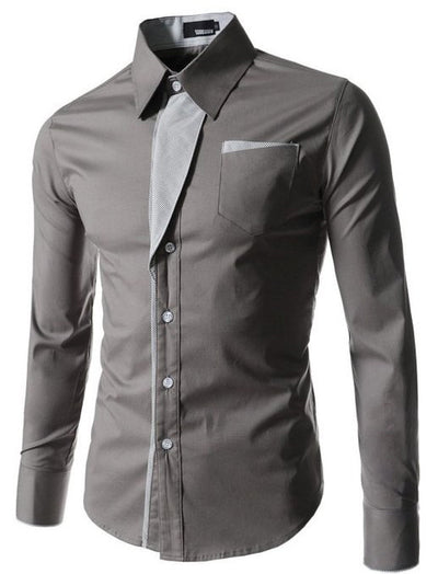 Camisa Slim Fit de Algodón para Hombre - Manga Larga Color Sólido - Image 49