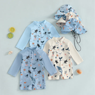 Traje de Baño Infantil con Capucha y Mangas Largas