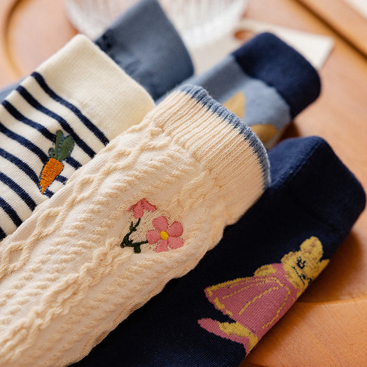 Calcetines Tubo Estilo Étnico con Flores y Rayas para Mujer - Image 4